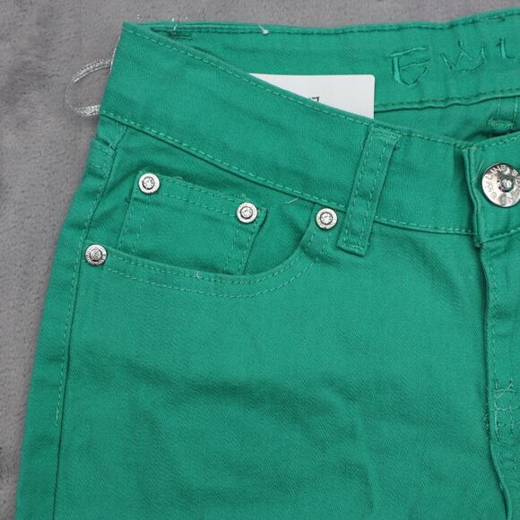 E Line Pants Womens 1 Green Skinny Low Rise Button Distress Pocket Stretch Jeans - Picture 13 of 16